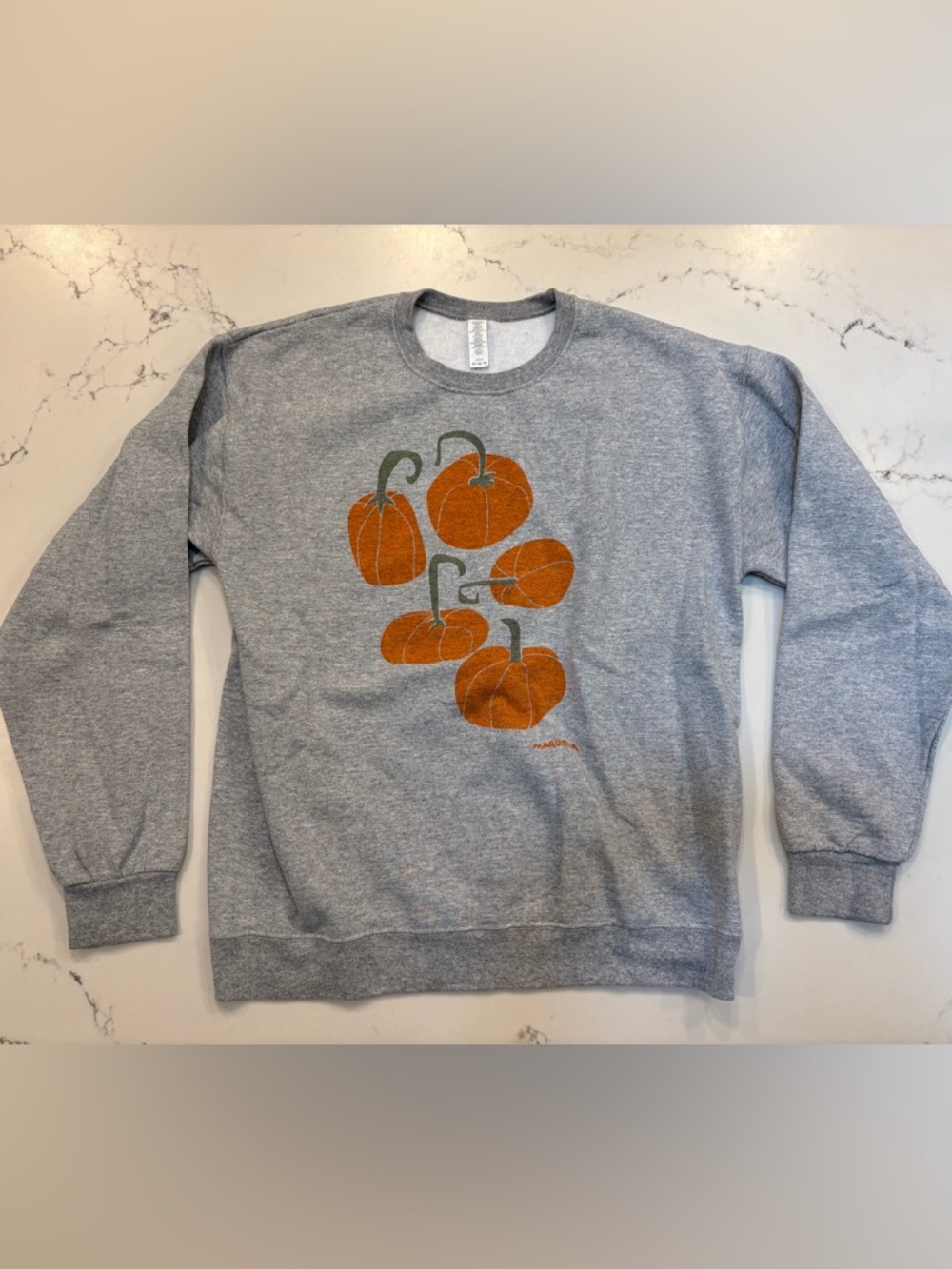 Marushka Fall Pumpkin Heathered Grey Crewneck Sweatshirt Cozy